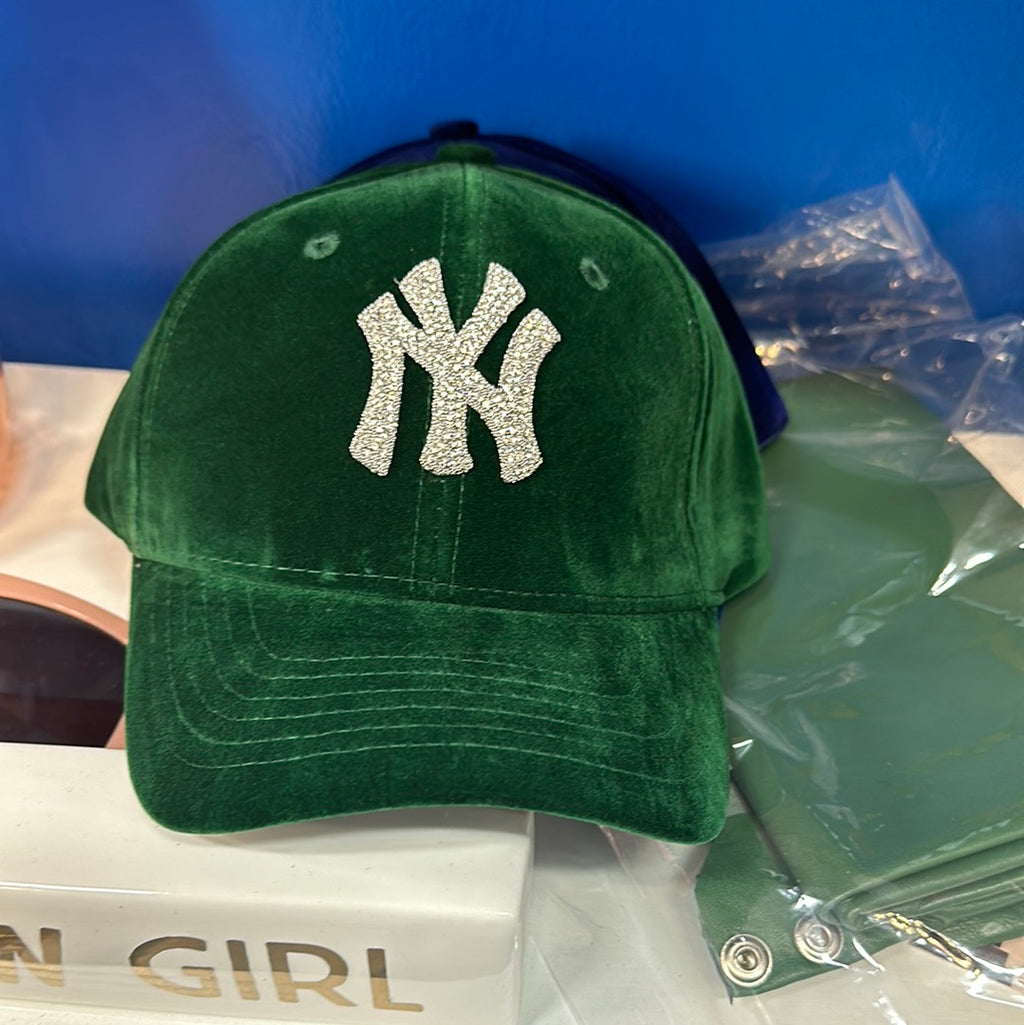 Fitted cap - NY - Dark Green w/ silver bling