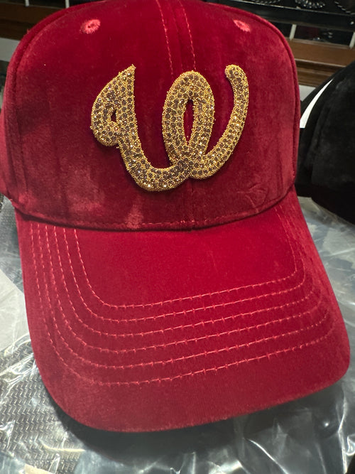 Fitted Cap  RedWine  - W - w/gold bling