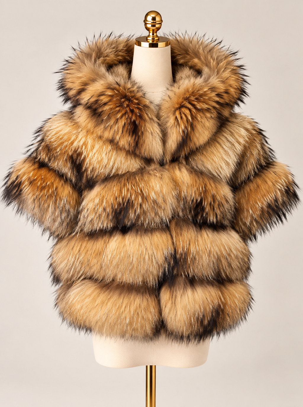 Raccoon Fur Natural Vest with Detachable Hood  (4 rows)