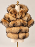Raccoon Fur Natural Vest with Detachable Hood  (4 rows)