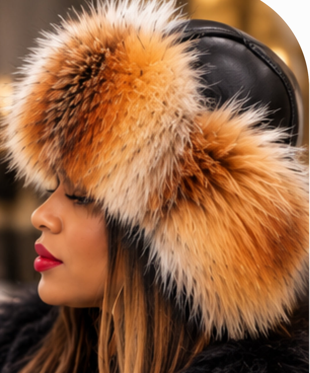 Redfox Fur and Leather Trapper Hat
