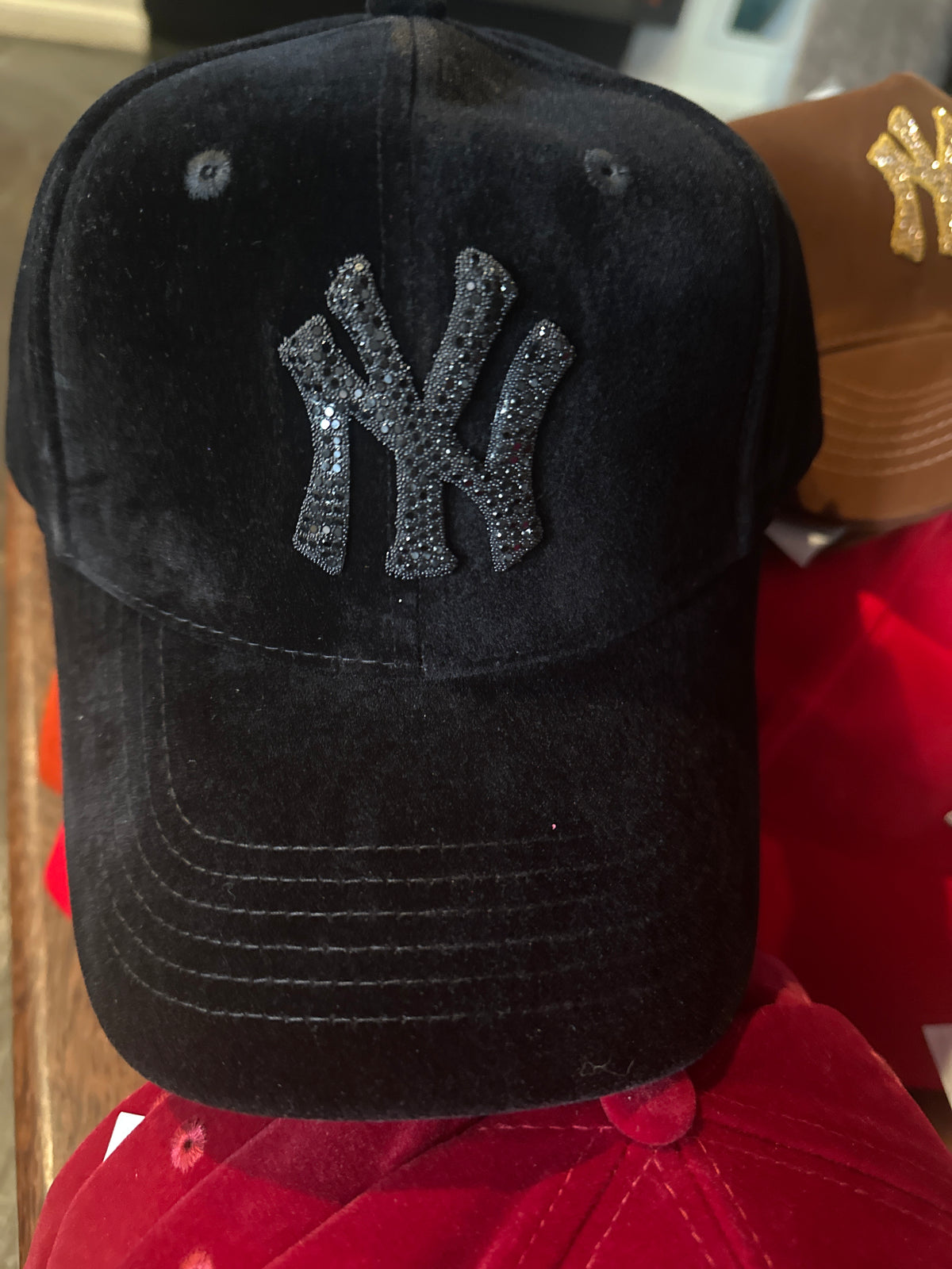 Fitted cap - NY - Black w/black bling