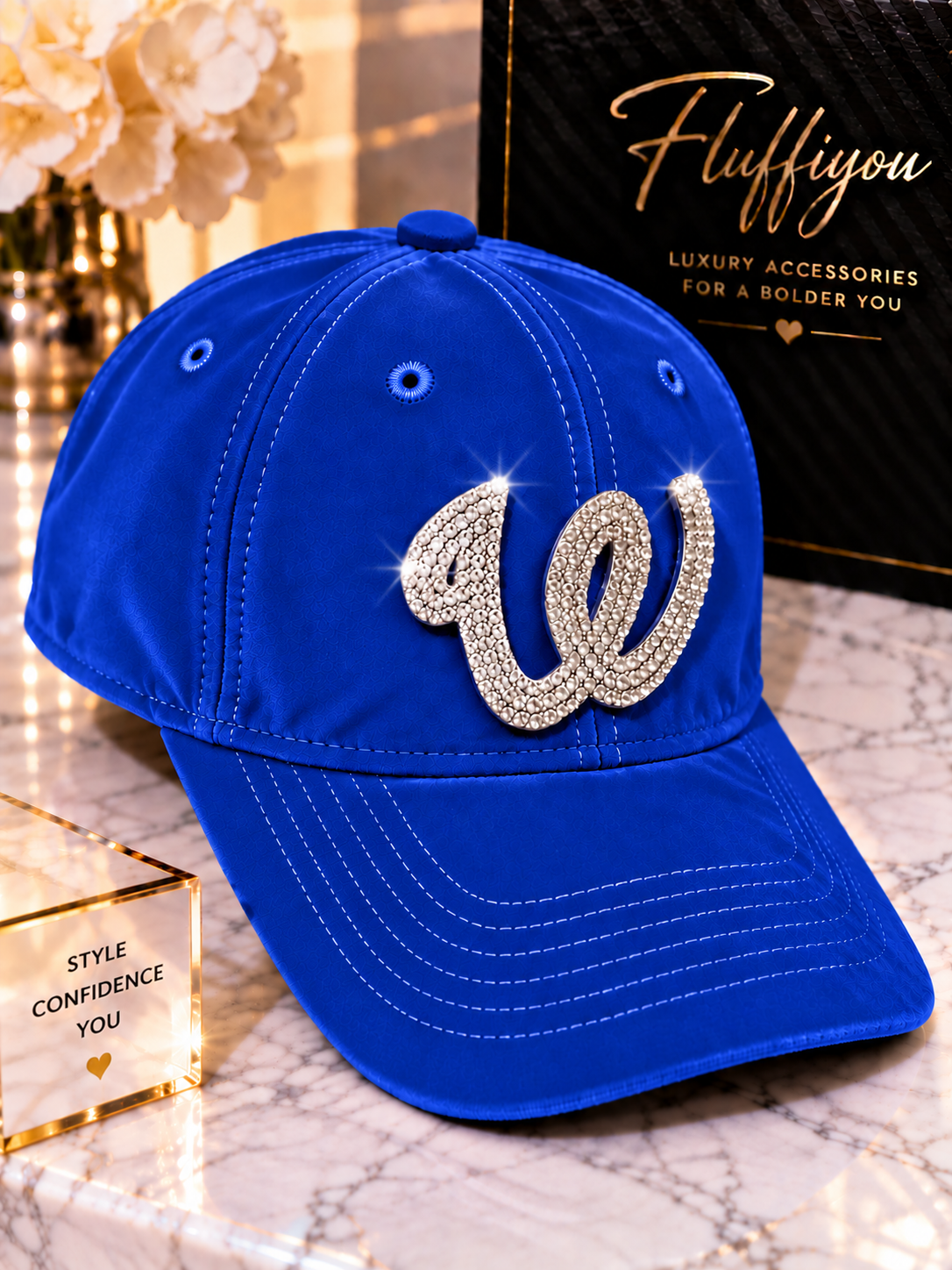 Fitted Cap - W - Royal Blue w/Silver bling