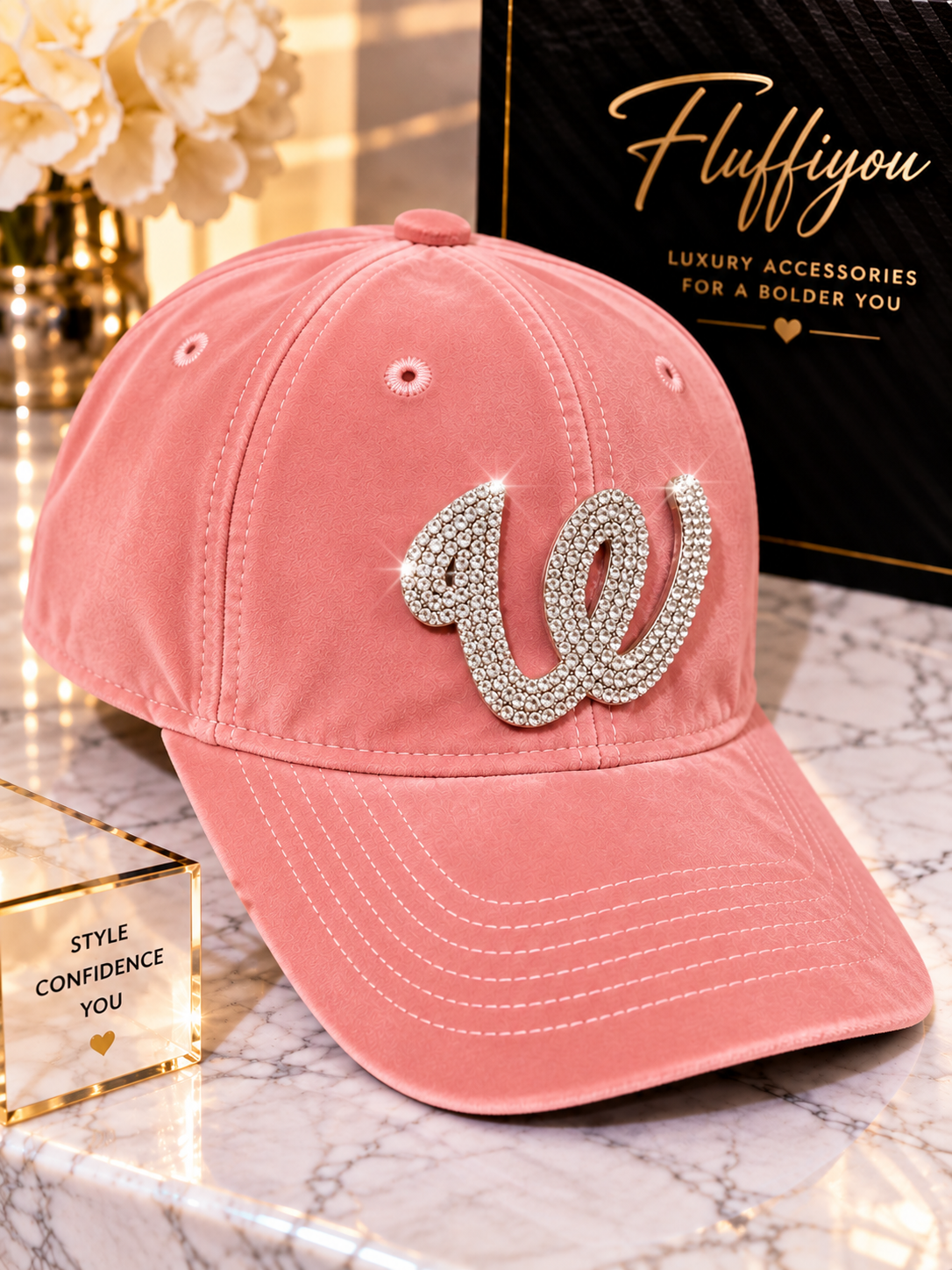 Fitted cap - W - Soft Pink w/silver bling