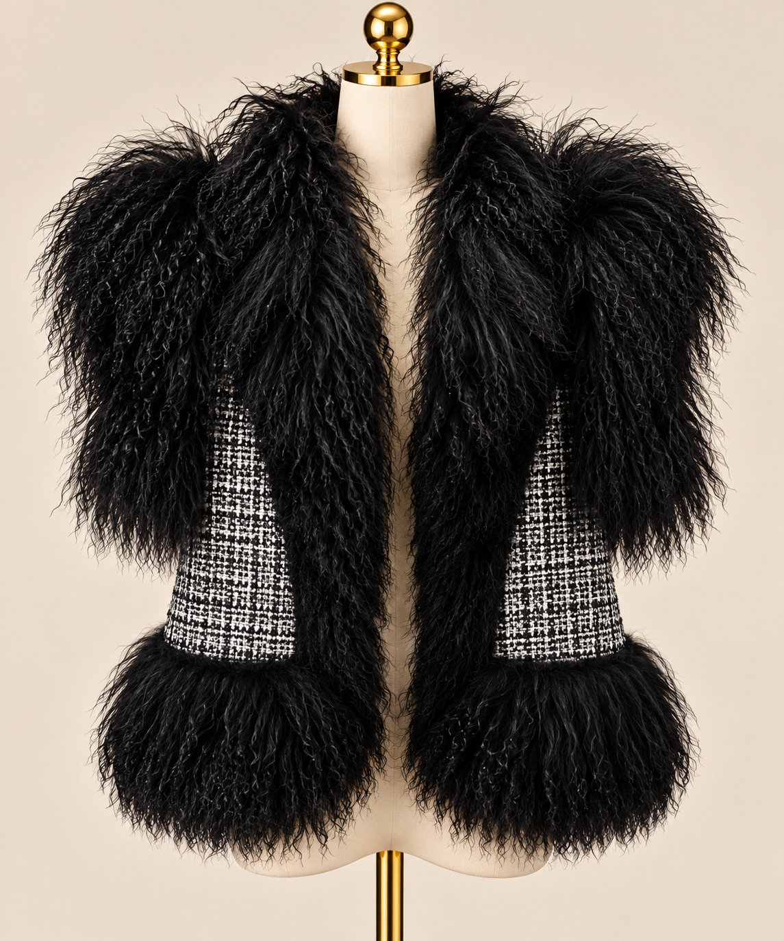 Mongolian Lamb Fur /Tweed Vest