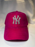 Fitted cap - NY - Hot Pink w/silver bling