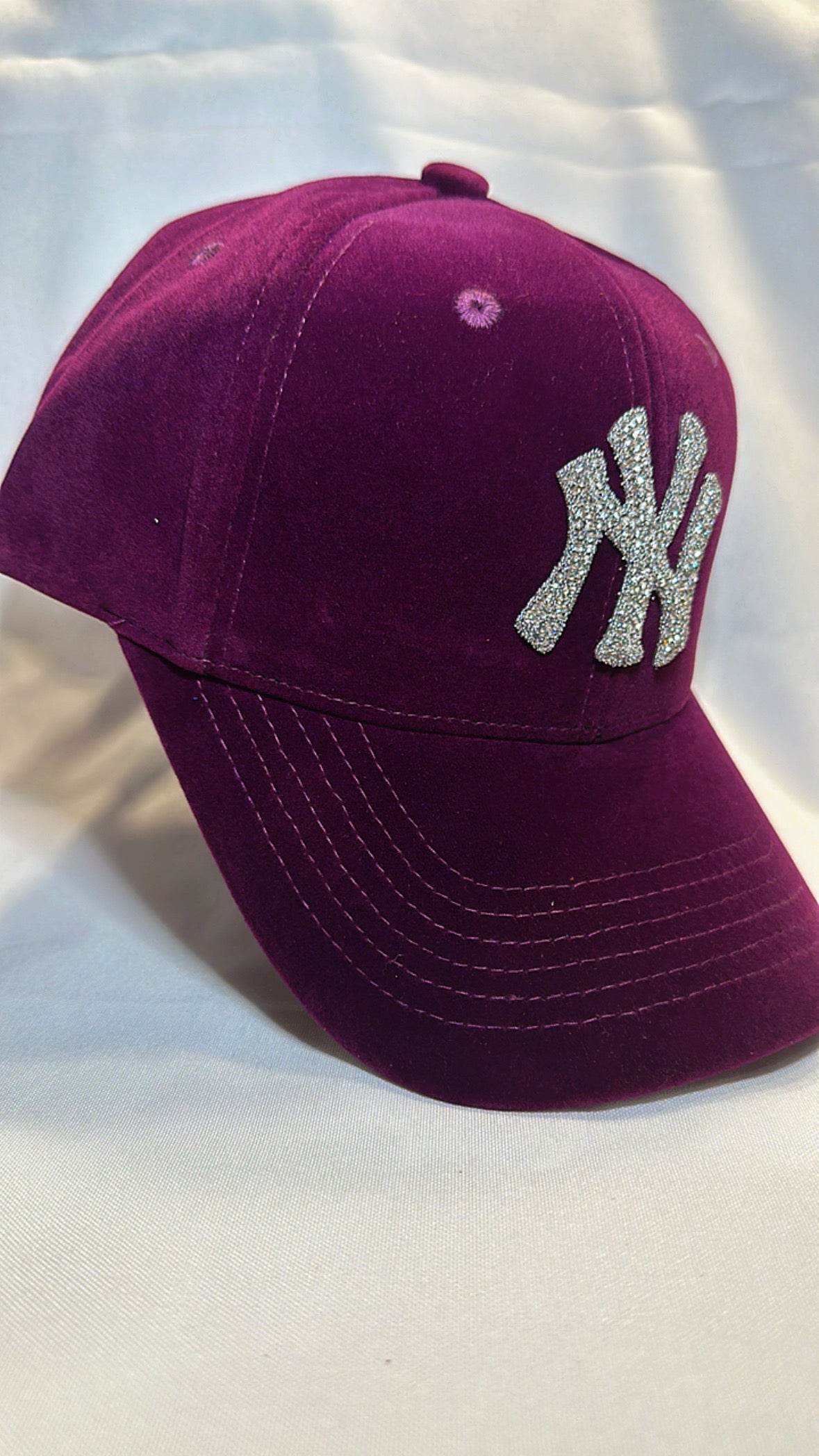 Fitted Cap - NY - Purple w/silver bling