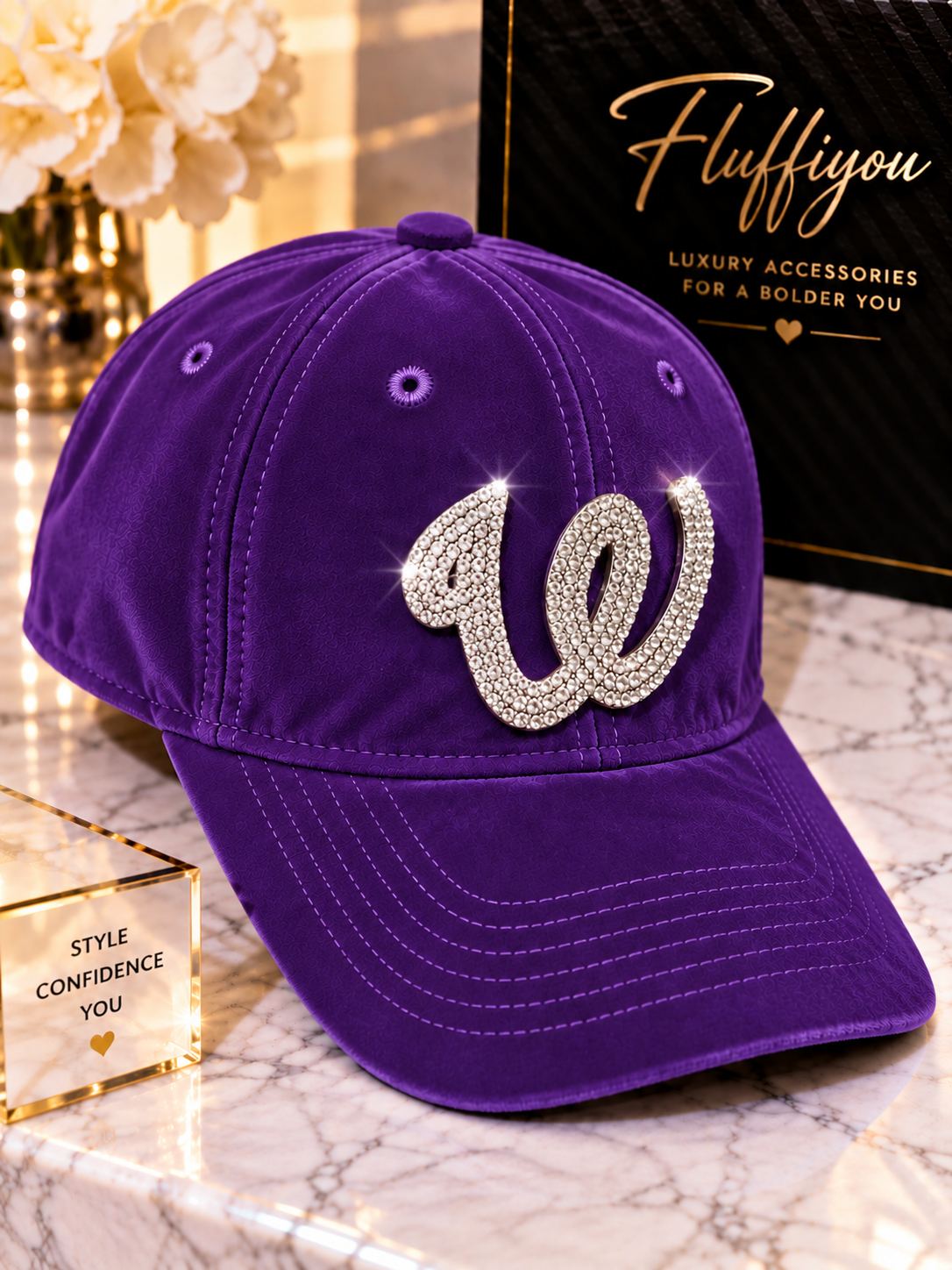 Fitted Cap - W - Purple w/silver bling