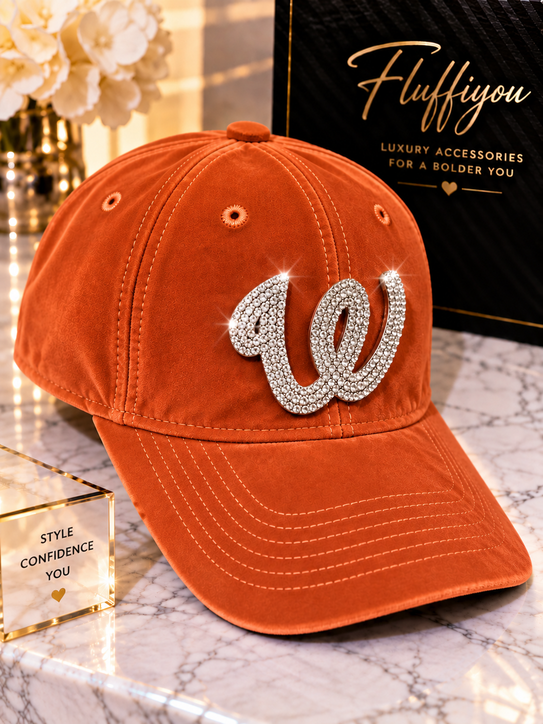 Fitted Cap cognac Orange - W - w/Silver bling