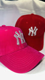 Fitted cap - NY - Hot Pink w/silver bling