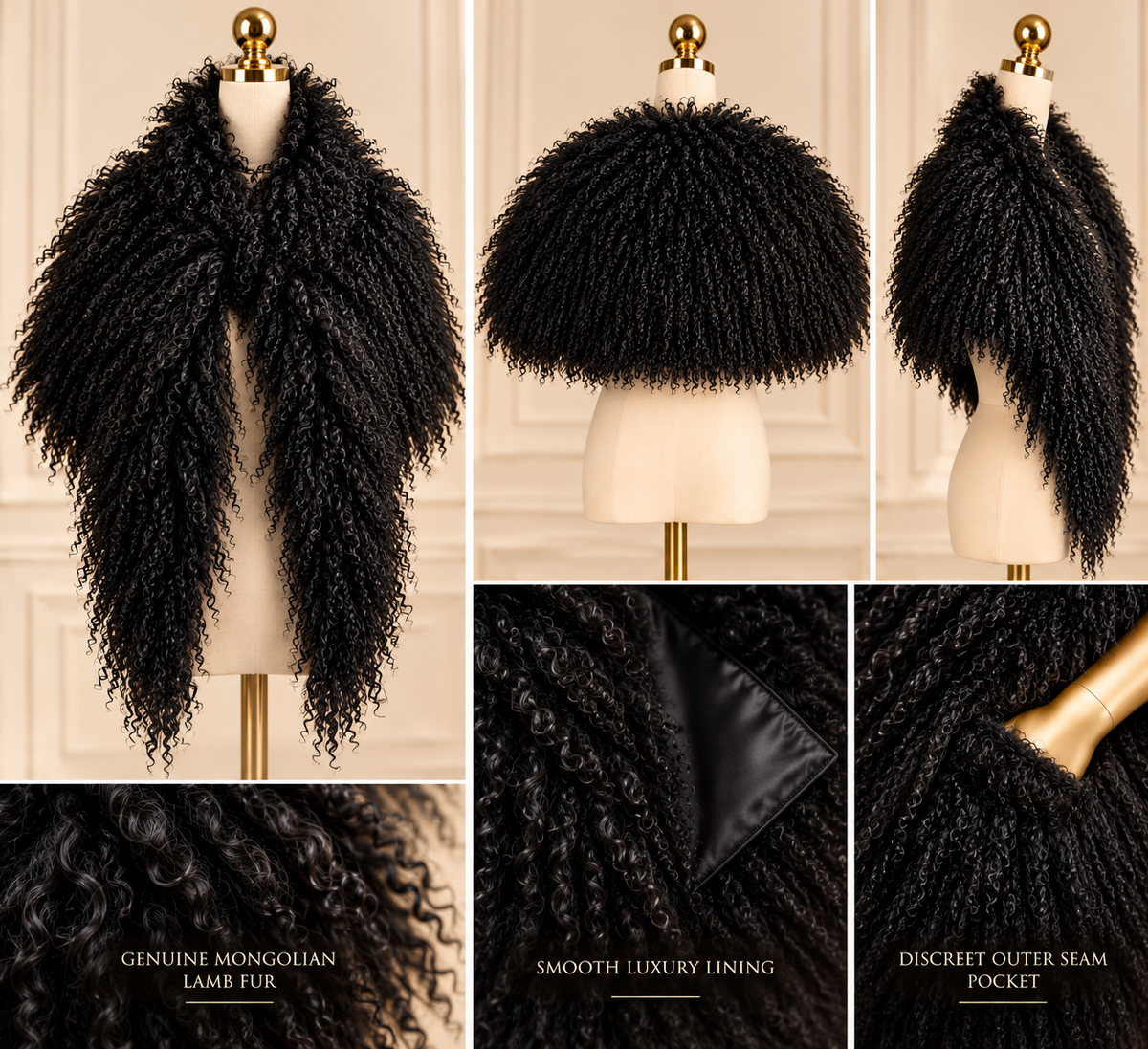 Mongolian Lamb Fur -Wide Scarf /Shawl