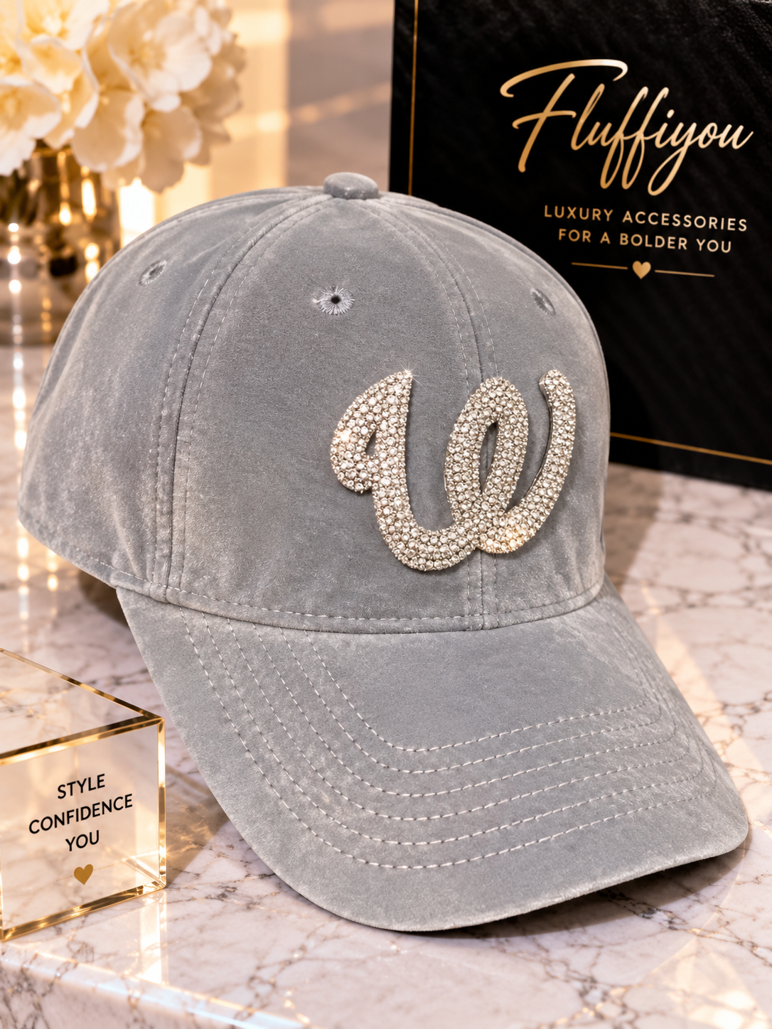 Fitted Cap -W- Grey w/silver bling