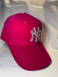 Fitted cap - NY - Hot Pink w/silver bling