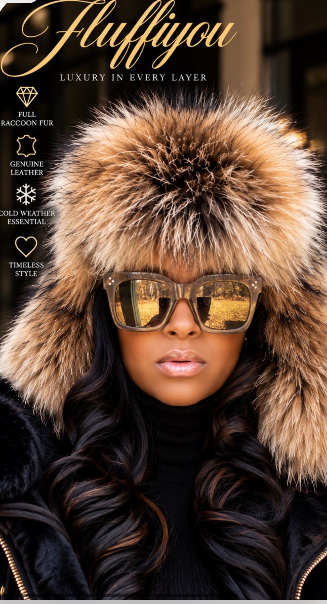 Raccoon Fur and Leather Trapper  Hat
