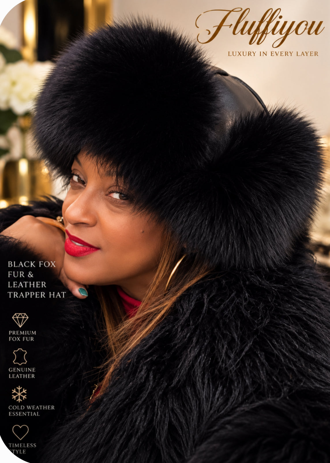 Fox Fur and Leather Trapper Hat