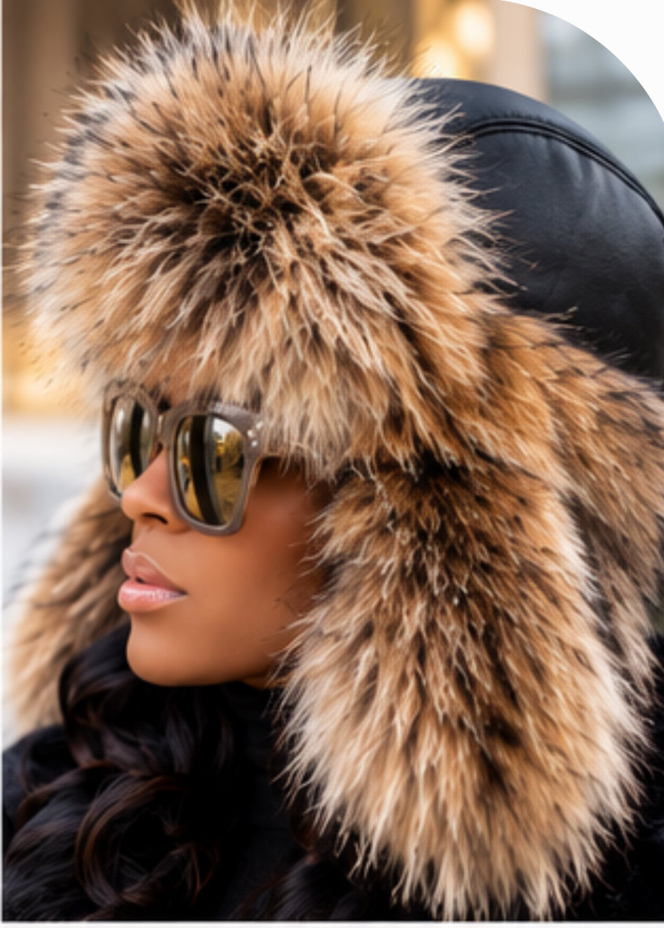 Raccoon Fur and Leather Trapper  Hat