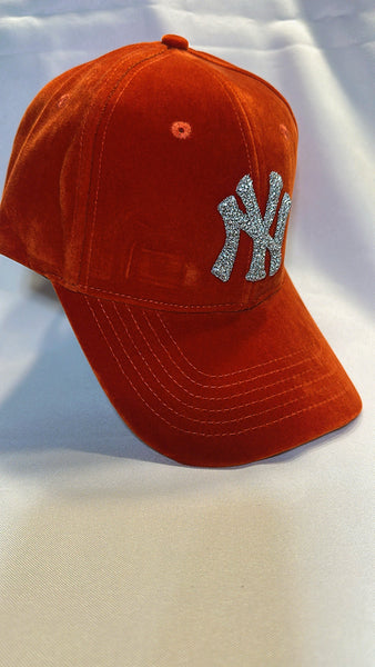 Fitted Cap - NY - Cognac Orange w/silver bling