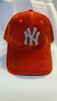 Fitted Cap - NY - Cognac Orange w/silver bling