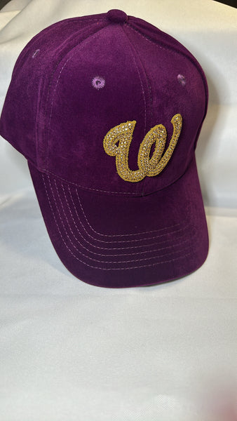 Fitted Cap - W - purple w/gold bling