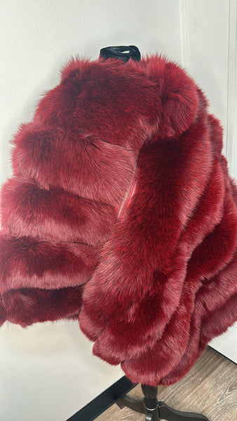 Fox Fur Poncho - Burgundy