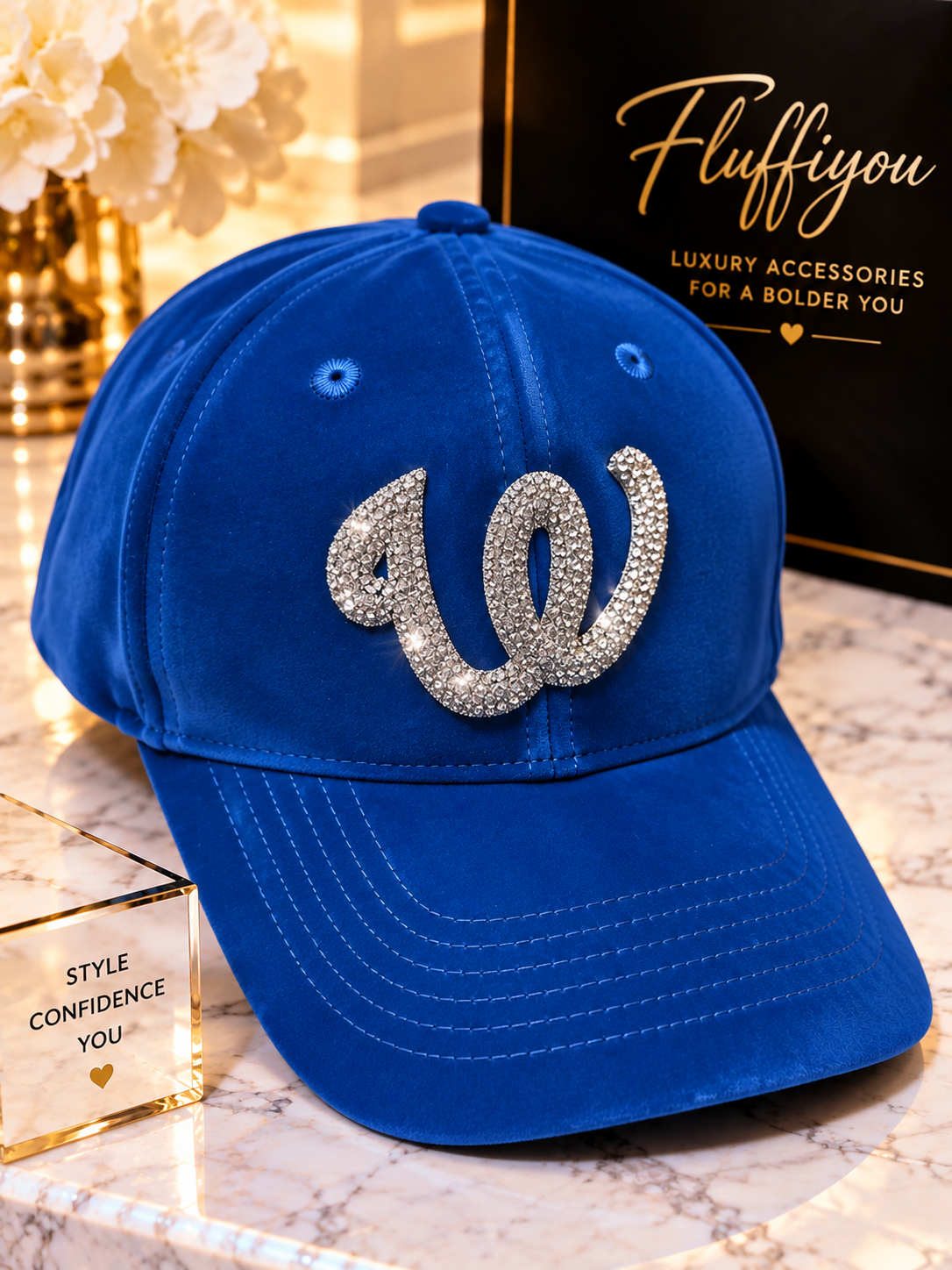 **PreOrder** Fitted Cap - W -  Aqua Blue w/silver bling