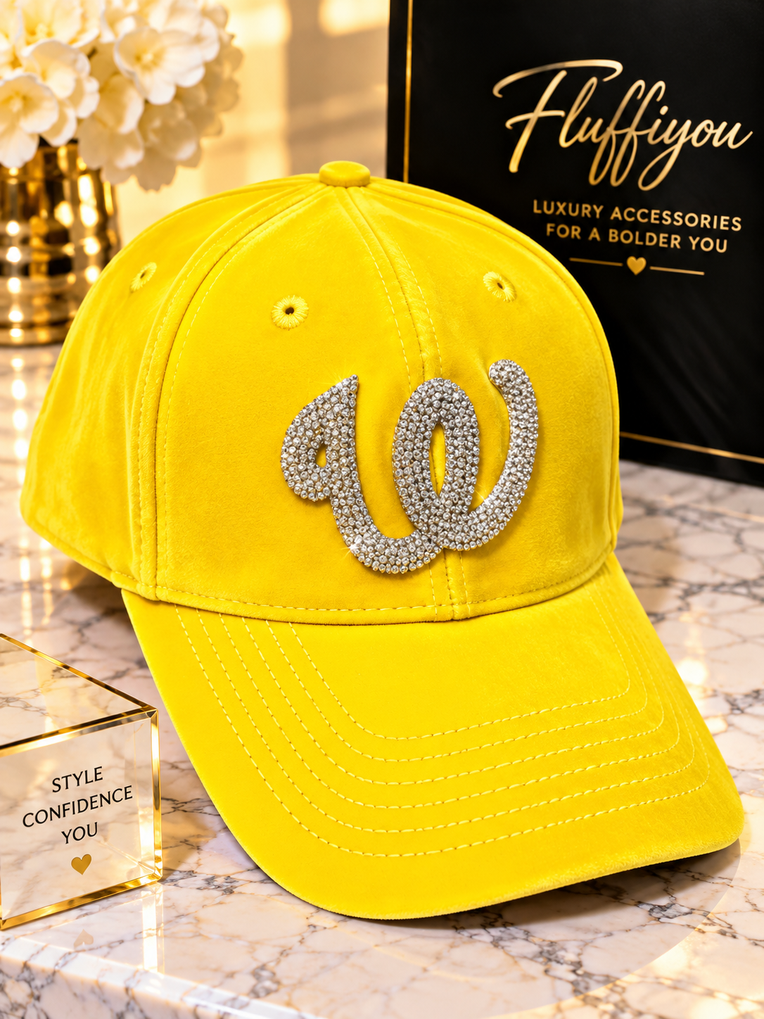 ** PreOrder** Fitted Cap - W - Lemon Yellow w/silver bling