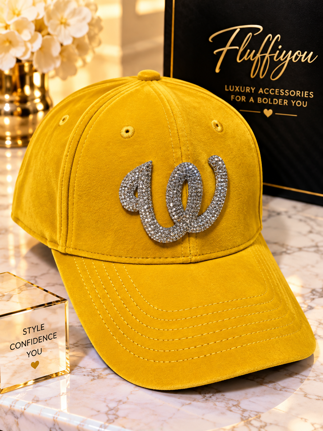 ** PreOrder** Fitted  Cap -W- Mustard yellow w/ silver bling