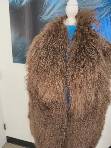 Mongolian Lamb Fur Long Vest w/collar