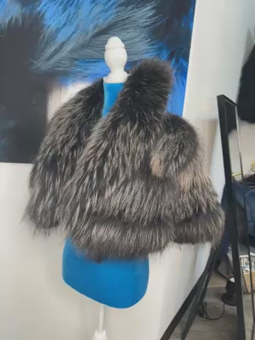 Raccoon Fur Crop Vest - 3 Row - Black