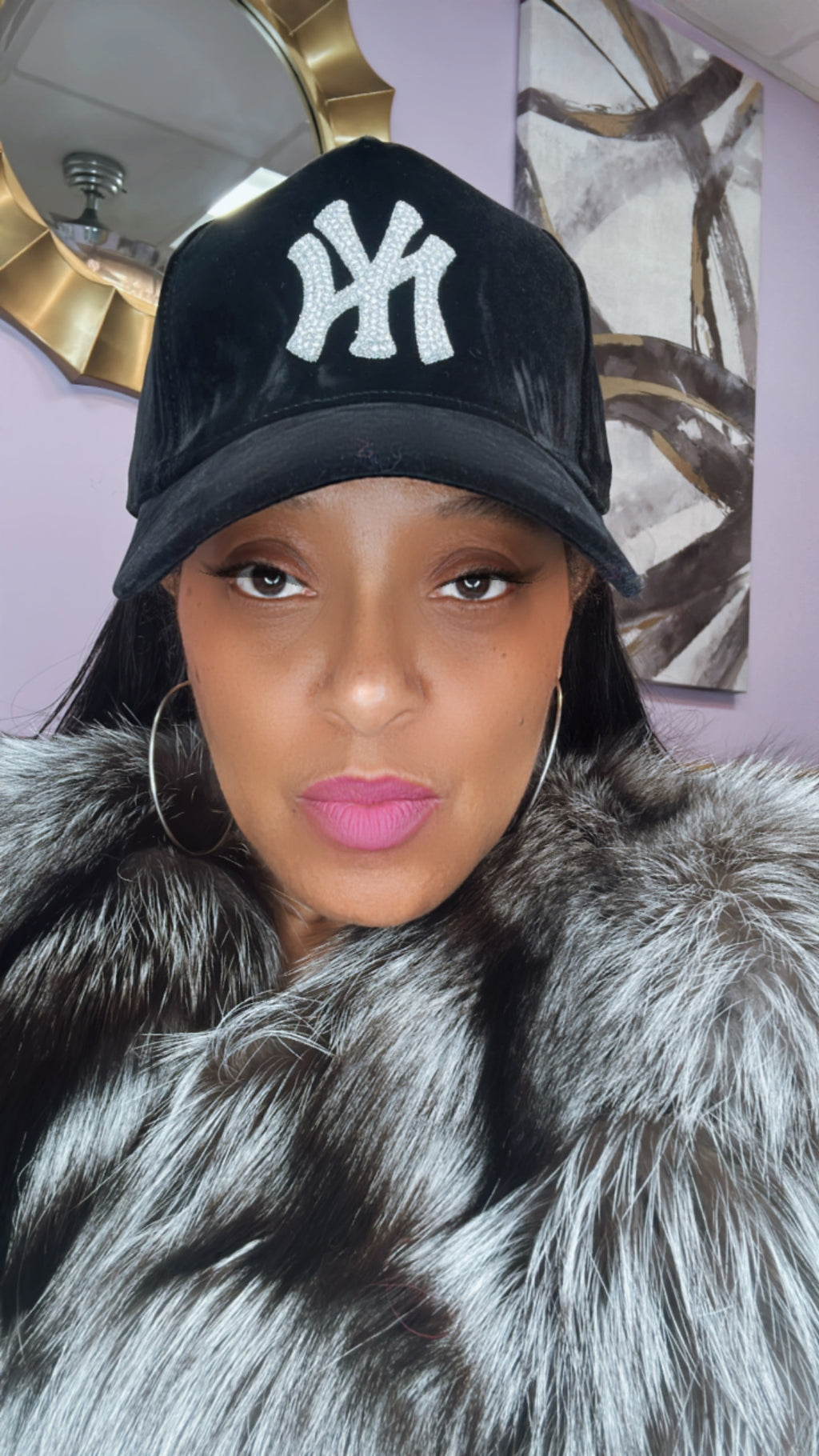 Fitted cap - NY - Black w/silver bling