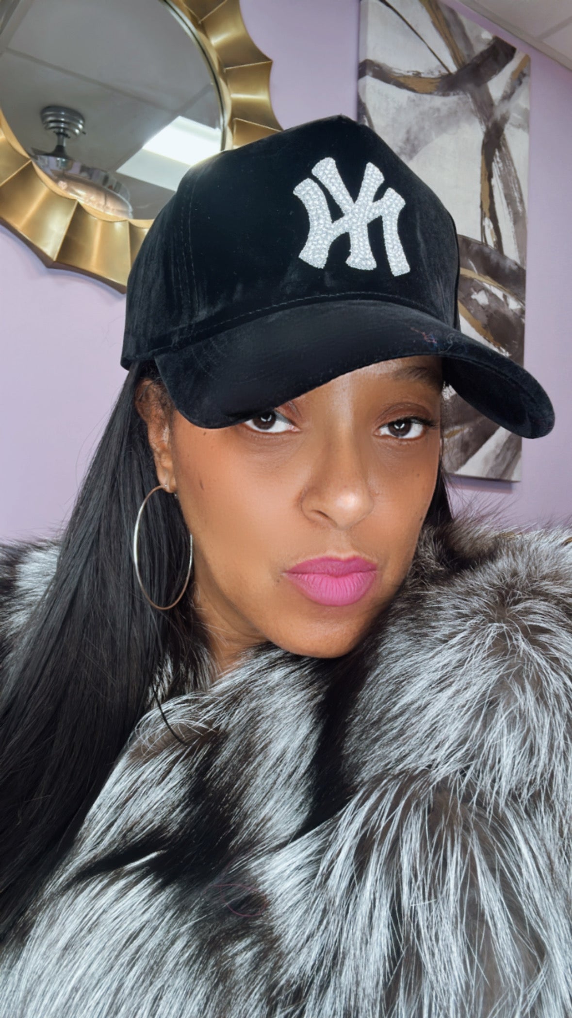 Fitted cap - NY - Black w/silver bling