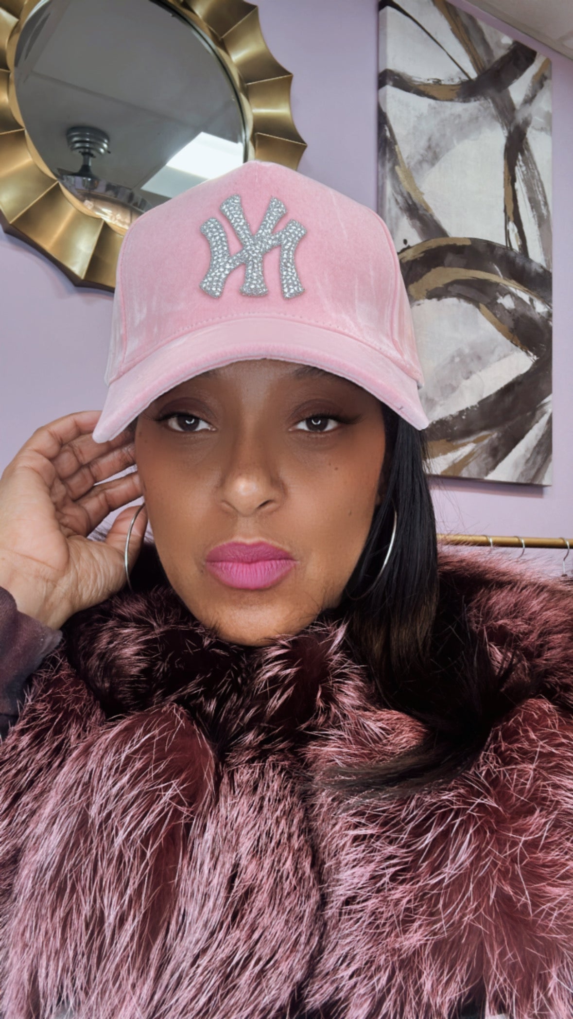 Fitted Cap - NY - Soft Pink w/silver bling
